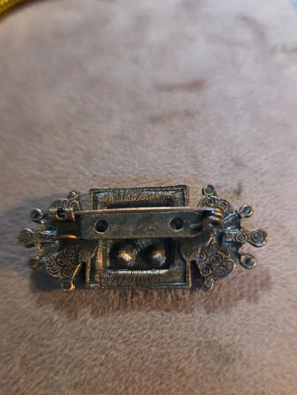 Vintage Art Deco Style Mosaic Rhinestone Bar Brooch Pin – Antique Bronze Tone